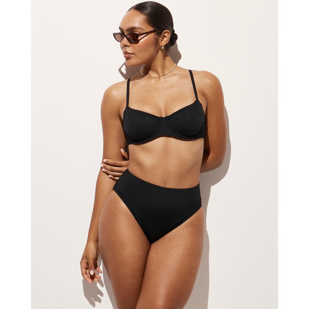 J.CREW Hallie Bikini Bottom XS Black High Rise High Cut Swim Vacay NWT B85